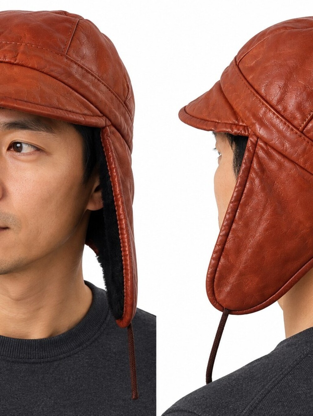 Arturo Daniyelian Leather Aviator Trapper Hat Brown Faux Fur Lined USA - M VTG